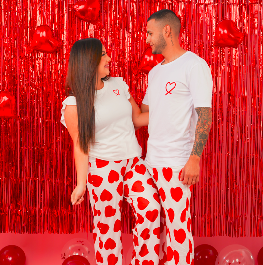 Pijama de Hombre, Blanca con Rojo, corazones - Lovely PJ Collection