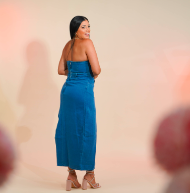 Vestido de mezclilla celeste, con abertura - Denim by Naty Rodriguez