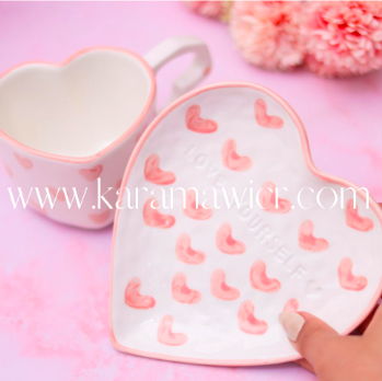 Taza forma de corazon blanca con plato - To my inner child