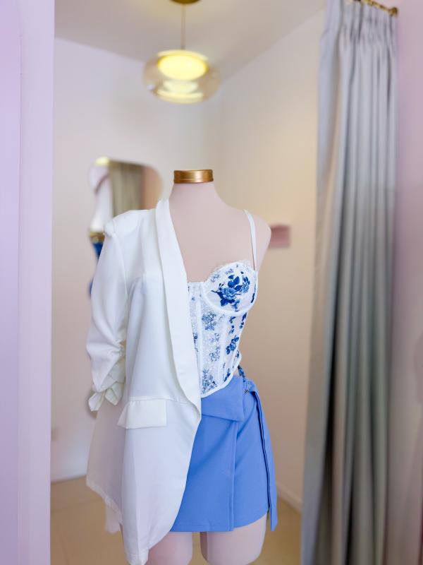 Short Enagua Celeste, con detalle de anillo - Tienda