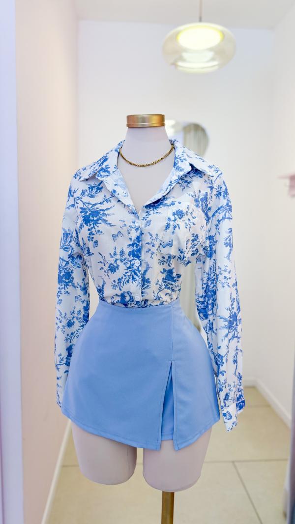 Short Enagua Celeste, con abertura - Love Blues