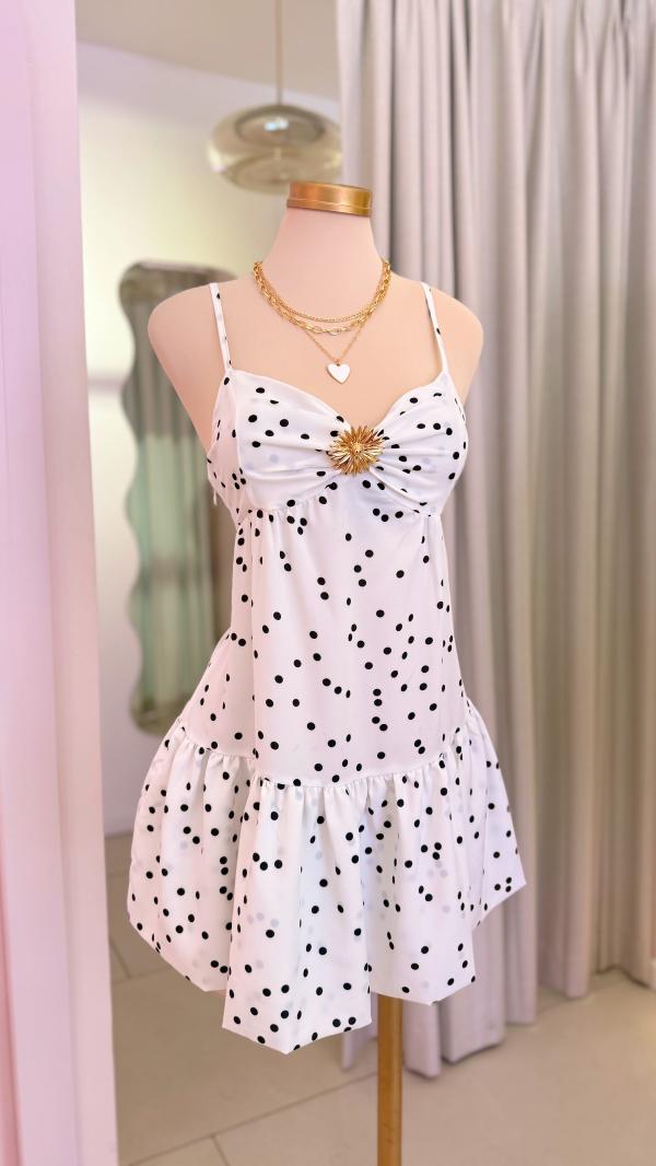 Vestido Corto Blanco, con puntos negros - Beach Time by Maoosuri