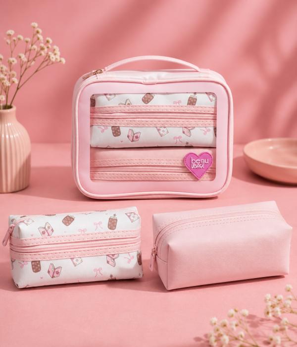 Cosmetiquera - Set de 3 cosmes Rosadas - Beau Visage