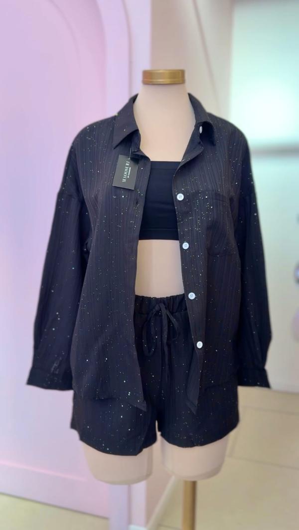 Set de Short y Camisa Negra, lentejuelas brillantes - Girly Basics
