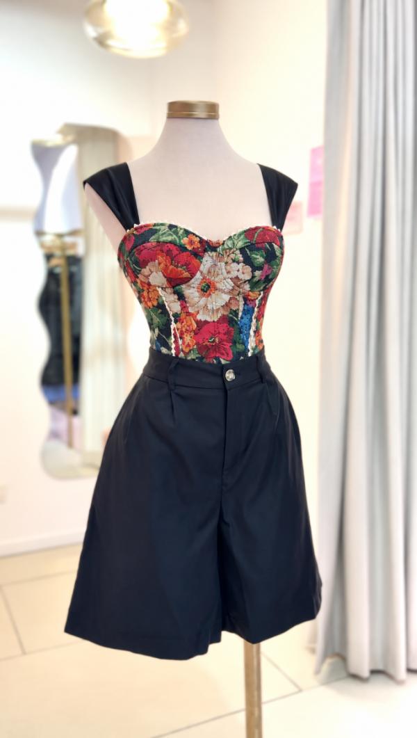 Top Negro con Naranja, tipo corset - Chic & Clasic – foto 1